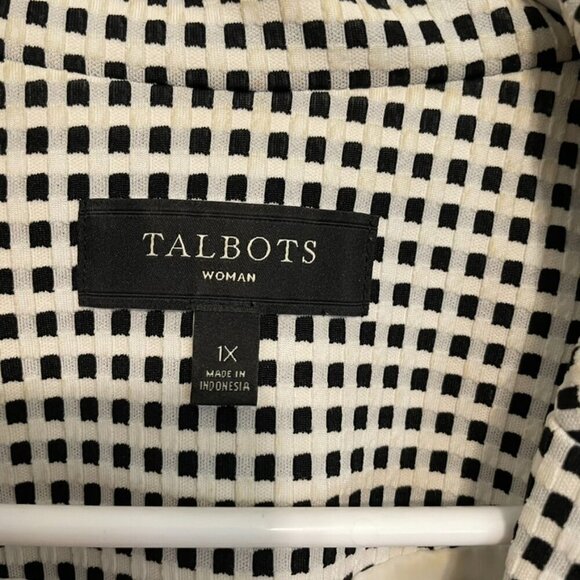TALBOTS Plus Size Textured Checked Blazer Cream Black Check One Button Jacket 1X - Picture 3 of 16